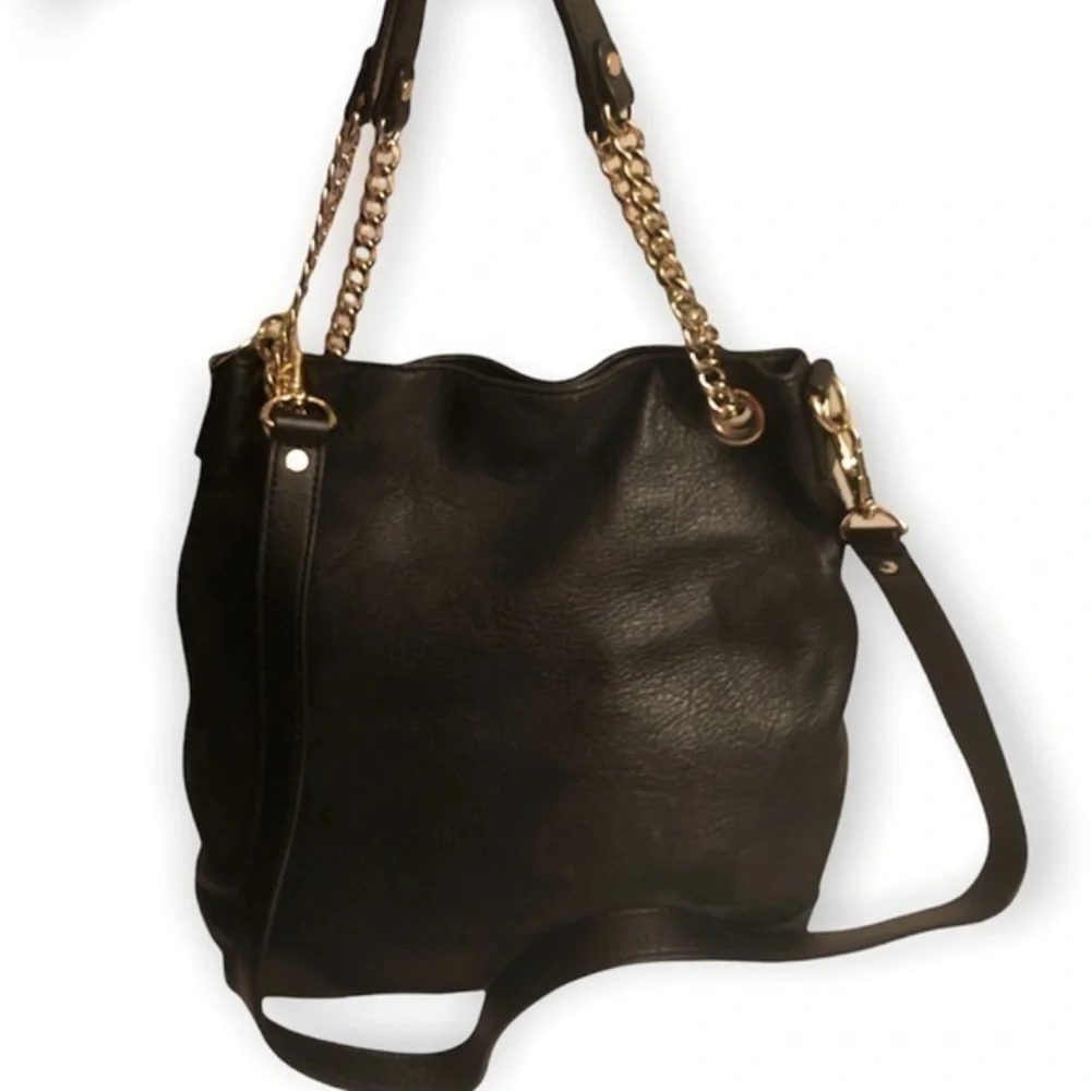 Michael kors black leather two way chain crossbody top handle bag